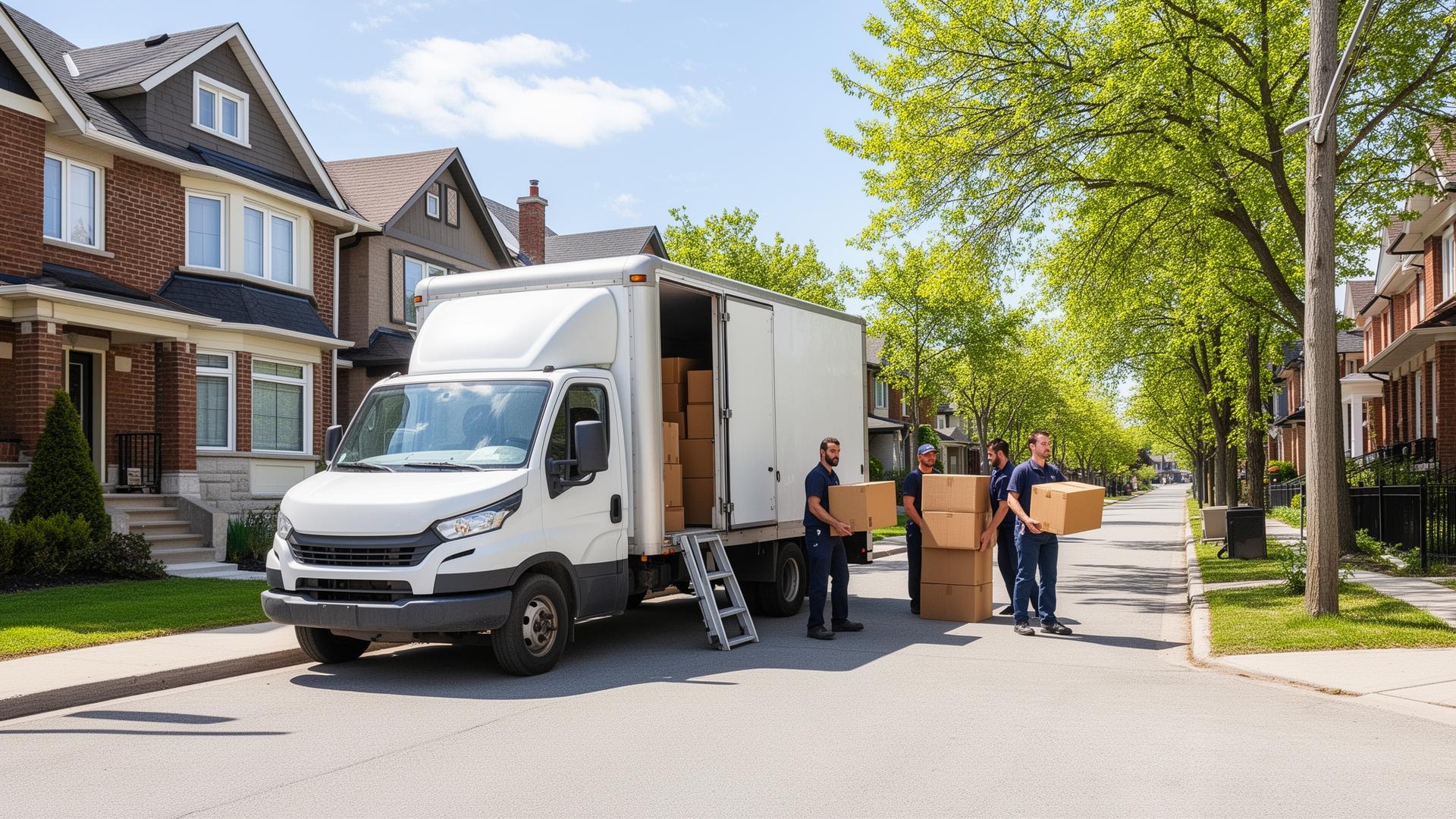 JK Moving Guys movers loading boxes into a moving truck on a Toronto street